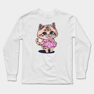 Cute kitty cat wearing a pink dress Long Sleeve T-Shirt